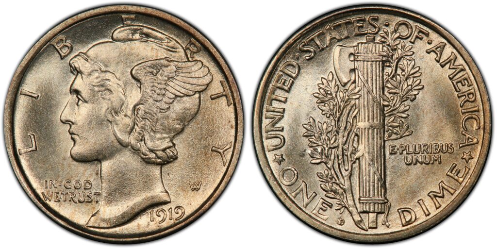 1919-D Mercury Dime With Full Bands0
